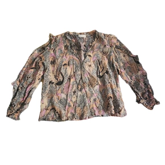 Ulla Johnson Silk Lara Birds of Paradise Ivory Pink Long Sleeve Blouse Size 2 - Picture 4 of 13